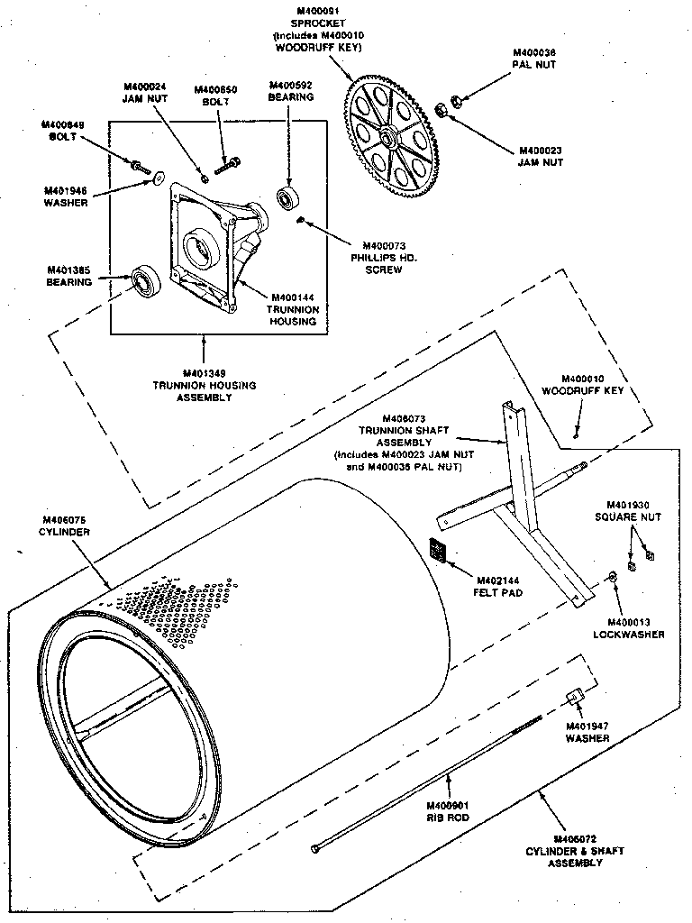 Kenmore 999L30XG cylinder and trunnion assemblies diagram