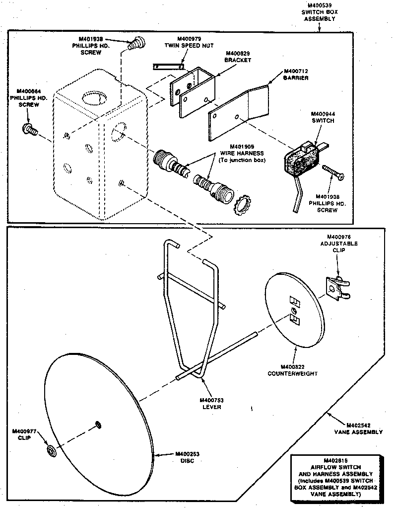 Kenmore 999L30XG air flow switch and harness assembly diagram