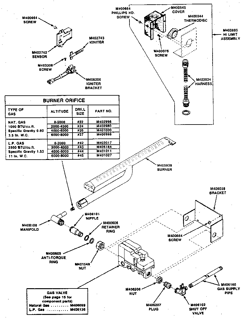 Kenmore 999L30XG burner assembly diagram