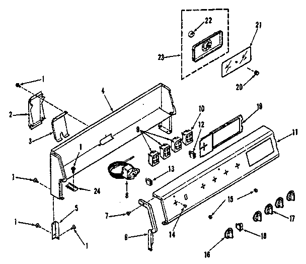 Kenmore 9116228710 backguard section for 911.6288710, 911.6298710, 911.6348710 diagram