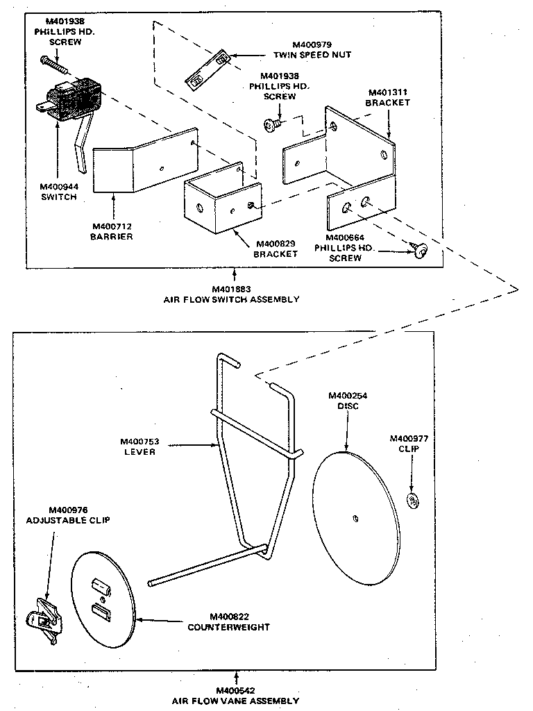 Kenmore 99965CG air flow switch assembly diagram