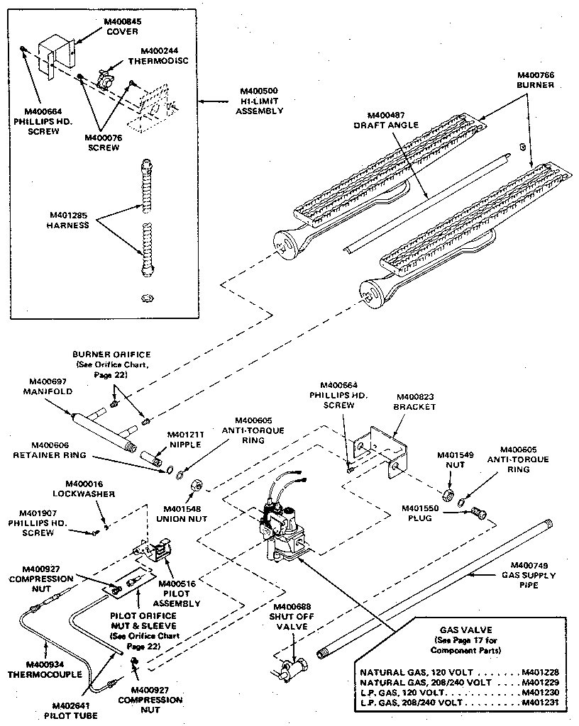 Kenmore 99965CG gas heater assembly (standing pilot ignition) diagram
