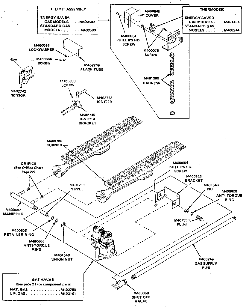 Kenmore 99965CG gas heater assembly (glow-bar ignition) diagram