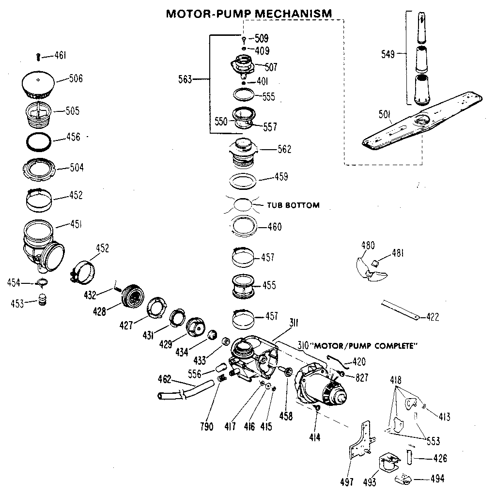 GE GSD400YK-01 motor-pump assembly diagram