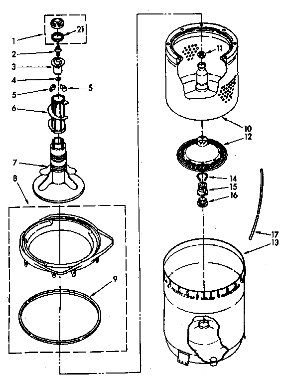 Kenmore 11082692830 agitator, basket and tub parts diagram