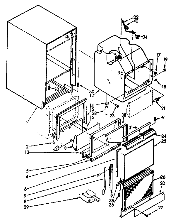 Kenmore 1988814834 cabinet, liner and door components diagram