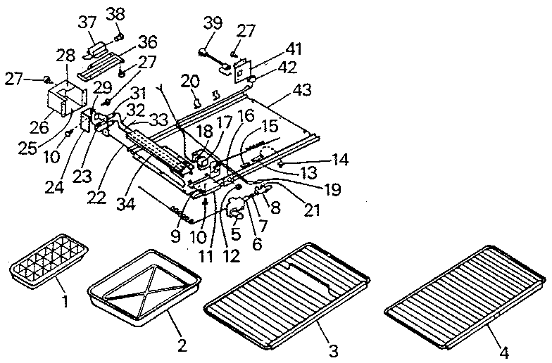 Norcold 643-EG bottom pan assembly and accessories diagram