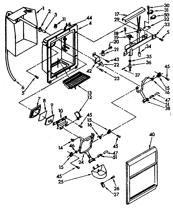 Kenmore 1068582710 dispenser front parts diagram
