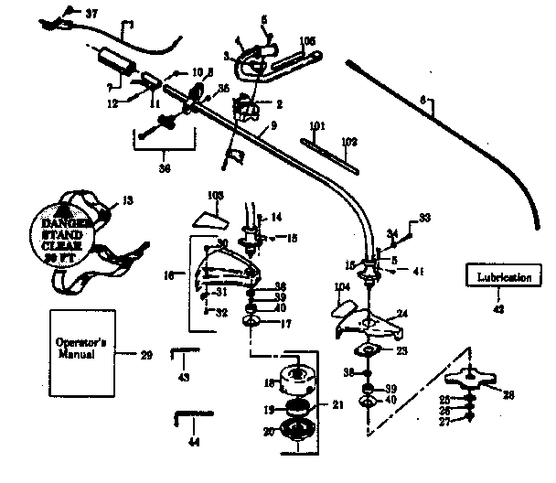 Craftsman 358797210 drive shaft and cutting head diagram