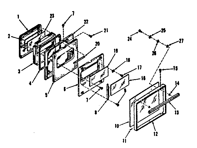 Kenmore 2784238893 upper oven door section diagram