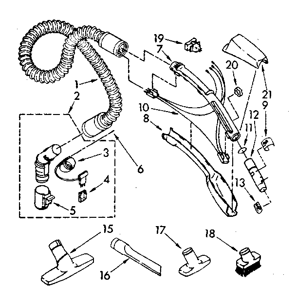 Kenmore 1162643588 hose and attachment parts diagram