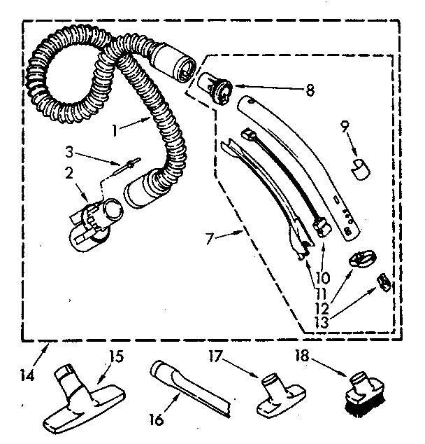 Kenmore 1162920081 hose and attachment diagram