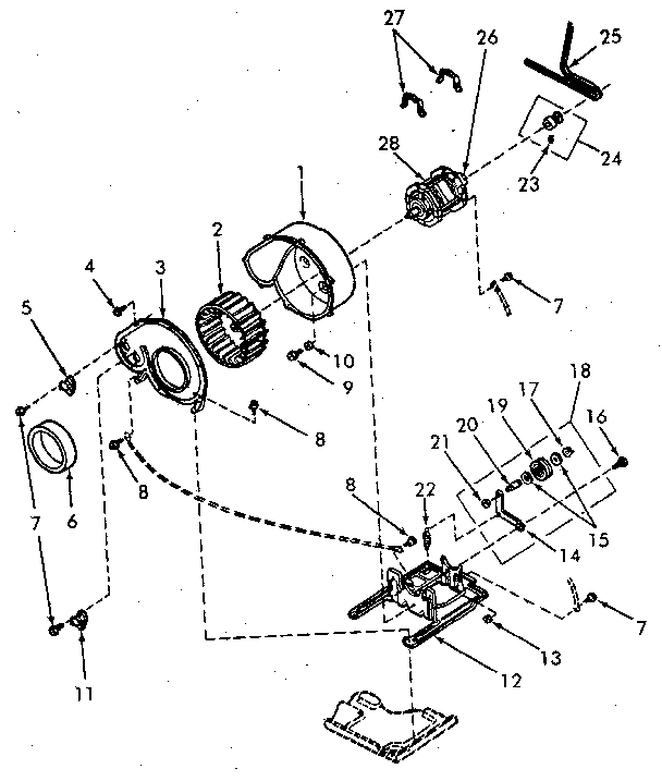 Speed Queen NE6613W43821 motor, exhaust fan and belt diagram