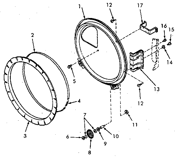 Speed Queen NE6613W43821 rear bulkhead, felt seal and cylinder roller diagram