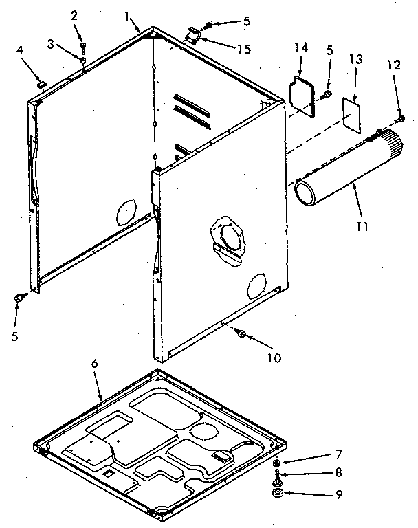 Speed Queen NE6613W43821 cabinet, exhaust duct and base diagram