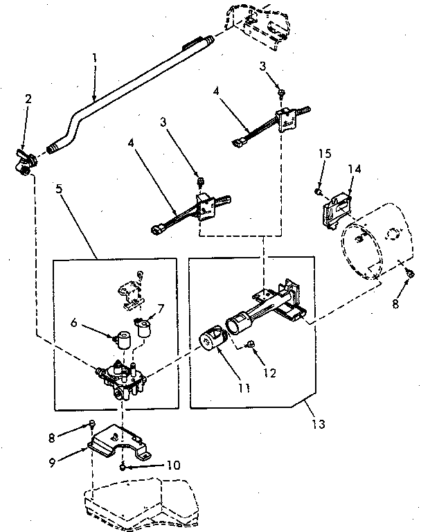 Speed Queen NG4619L53728 gas valve, igniter and burner tube diagram