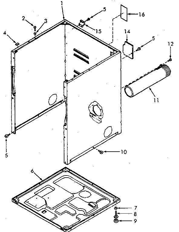 Speed Queen NG4619L53728 cabinet, exhaust duct and base diagram
