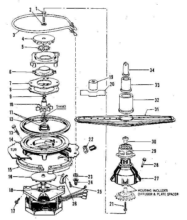 Kenmore 5871403880 motor, heater, and spray arm details diagram