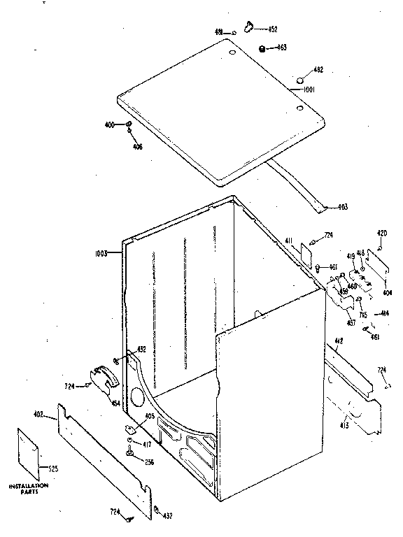 GE DDE5300GBL cabinet & top diagram