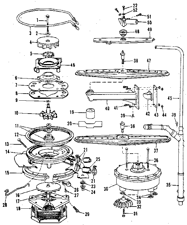Kenmore 5871756580 motor, heater, and spray arm diagram