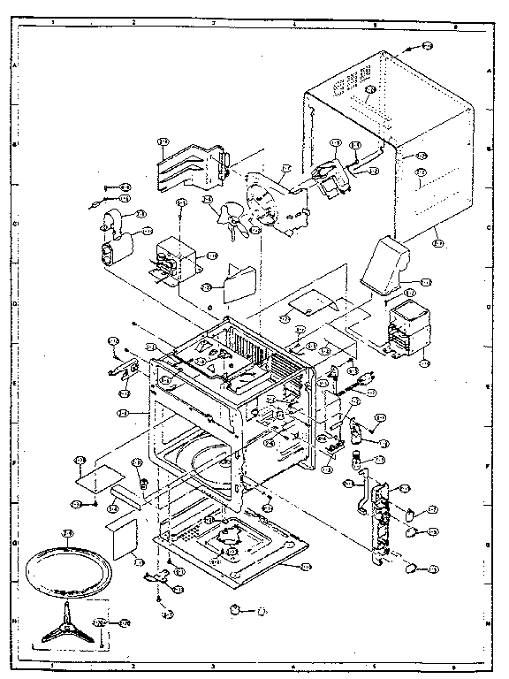 Sharp R-1F80W/R/BK cabinet, unit chassis and oven diagram