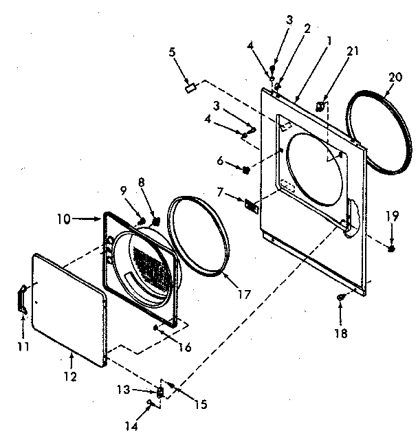 Speed Queen NE4613W43721 loading door, front panel and seals diagram