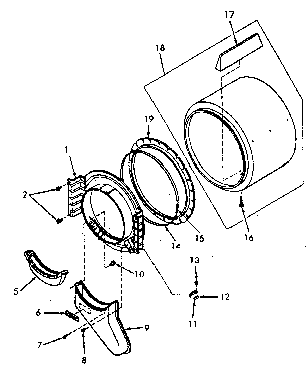 Speed Queen NE4613W43721 front bulkhead, air duct, felt seal and cylinder diagram
