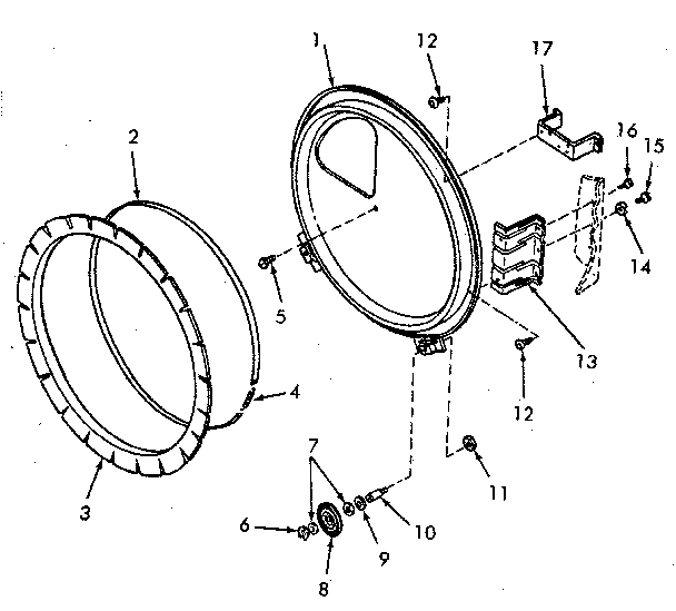 Speed Queen NE4613W43721 rear bulkhead, felt seal and cylinder roller diagram