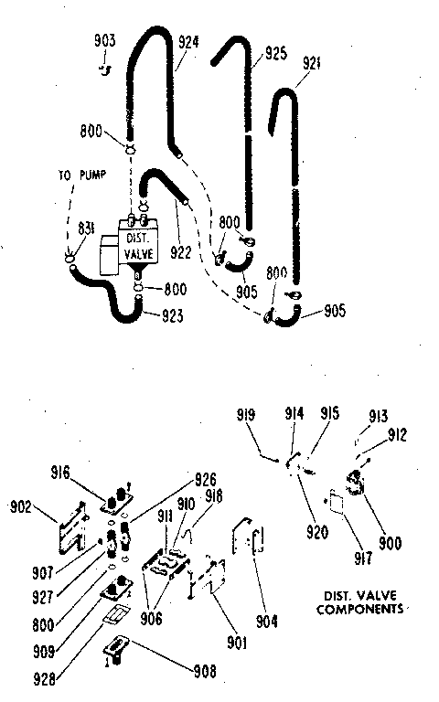 GE WWA8330GAL sudsave & dist valve components diagram