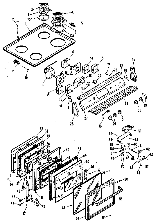 Kenmore 20132 (1988) cooktop and door diagram