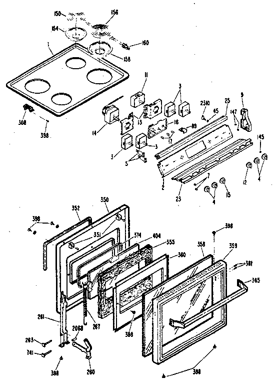 Kenmore 20113 (1988) cooktop and door diagram