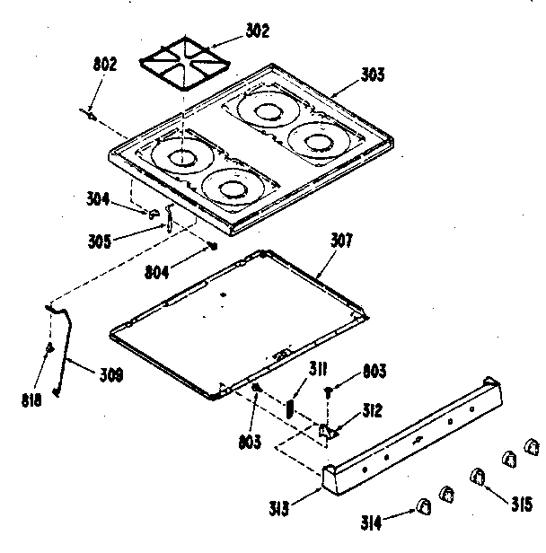 Kenmore 66211 (1988) cooktop section diagram