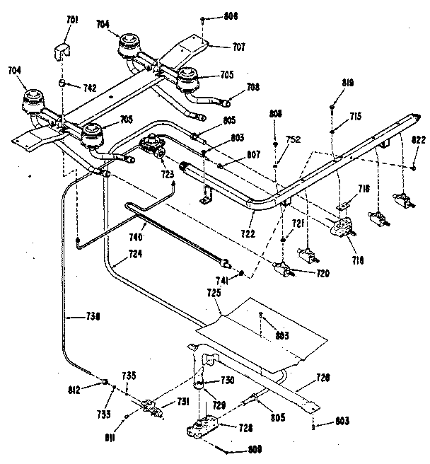 Kenmore 66211 (1988) standing pilot-gas control system diagram