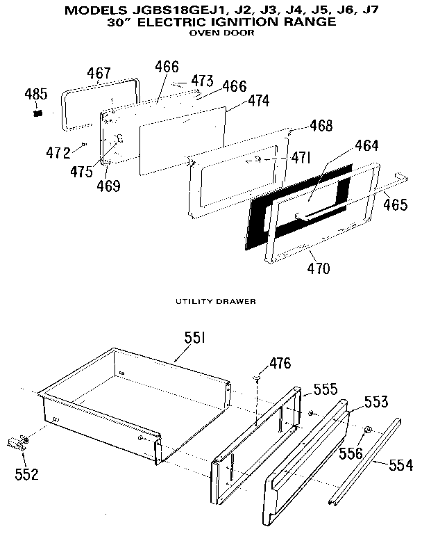 GE JGBS18GEJ6 oven door diagram