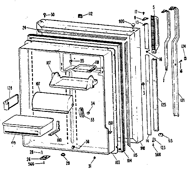 GE TBX25RKB fresh food door diagram