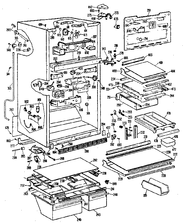 GE TBX25RKB cabinet diagram