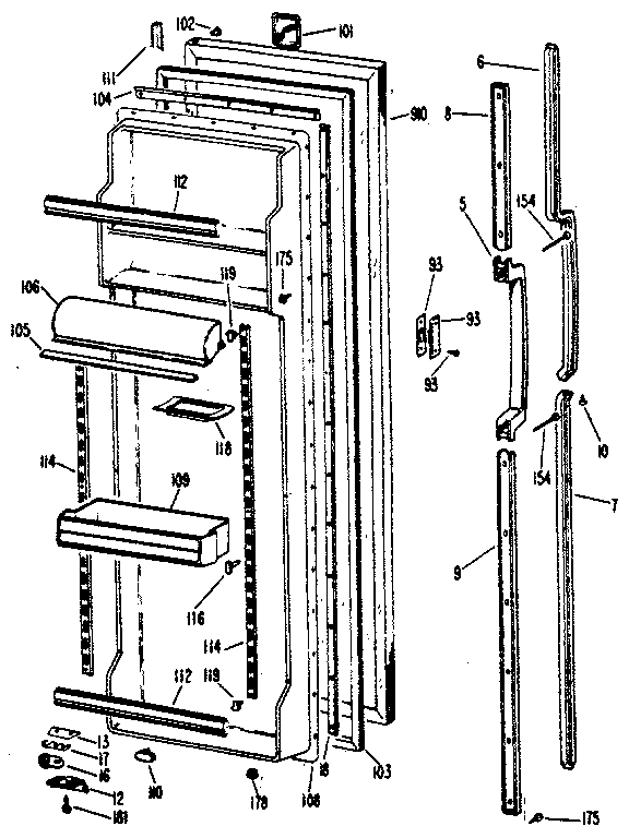 GE TFX24RJF fresh food door diagram