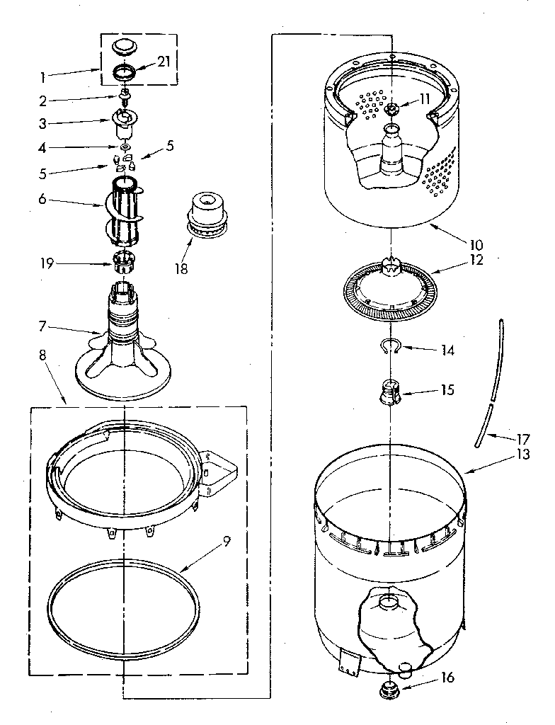 Kenmore 11082781300 agitator, basket and tub diagram