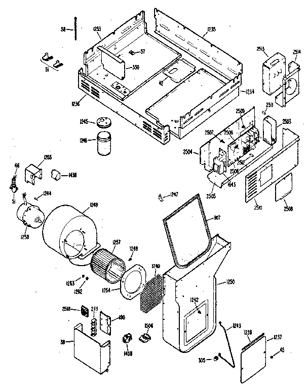Kenmore 22301 (1988) rear case and plenum assembly diagram