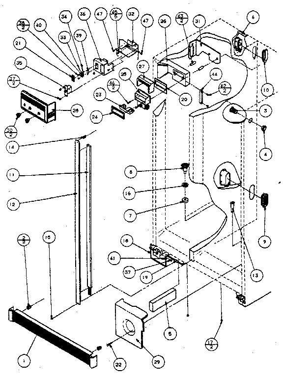 Amana SXPD25H refrigerator/freezer controls and cabinet diagram