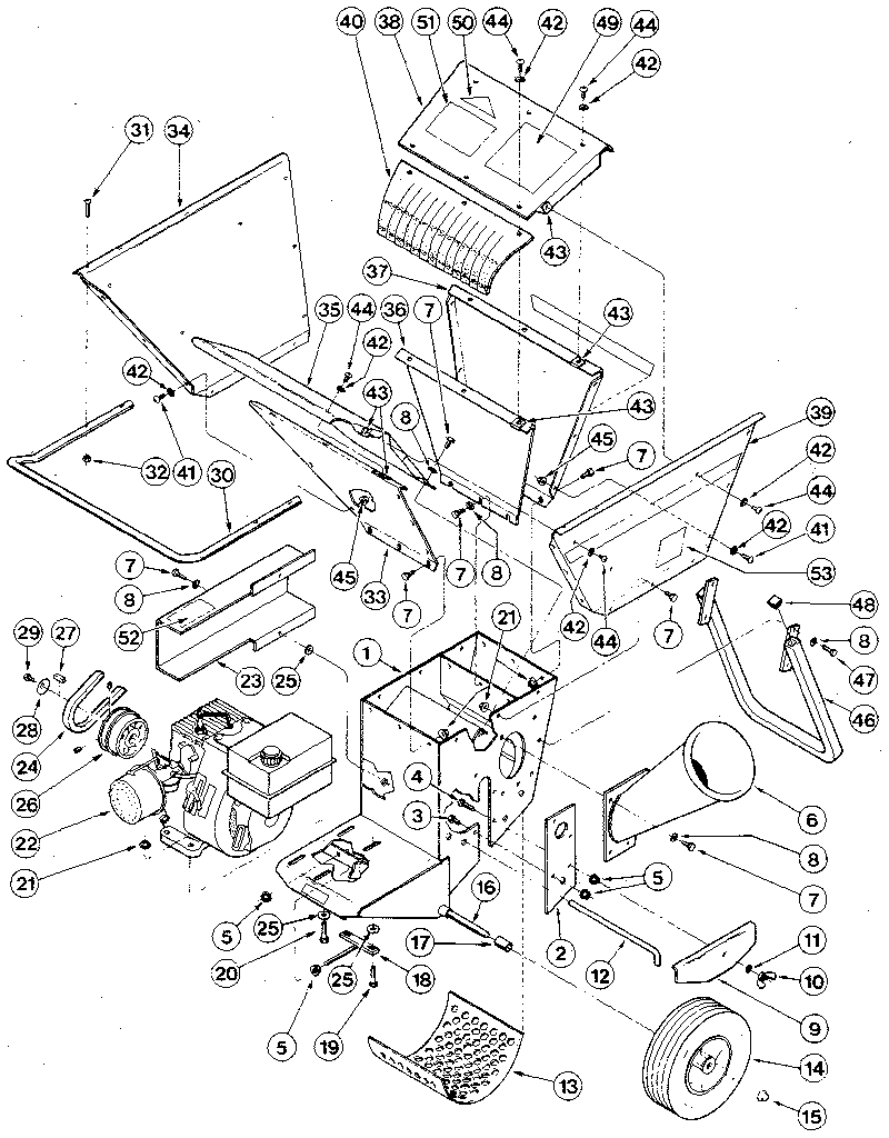 WW Grinder CHIPPEWA3.5HP-5HP main frame diagram