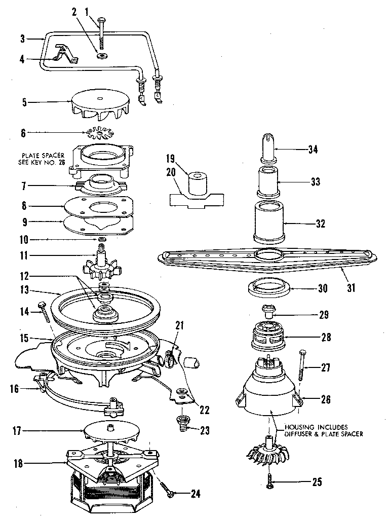 Kenmore 5871404180 motor, heater, and spray arm diagram