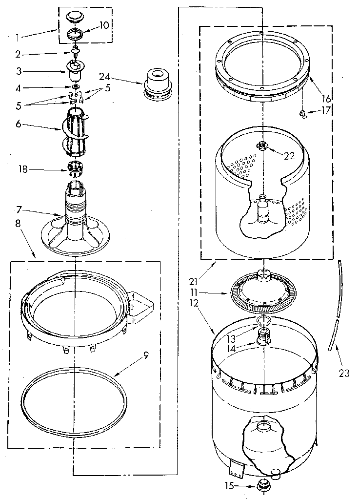 Kenmore 11081878710 agitator, basket and tub diagram
