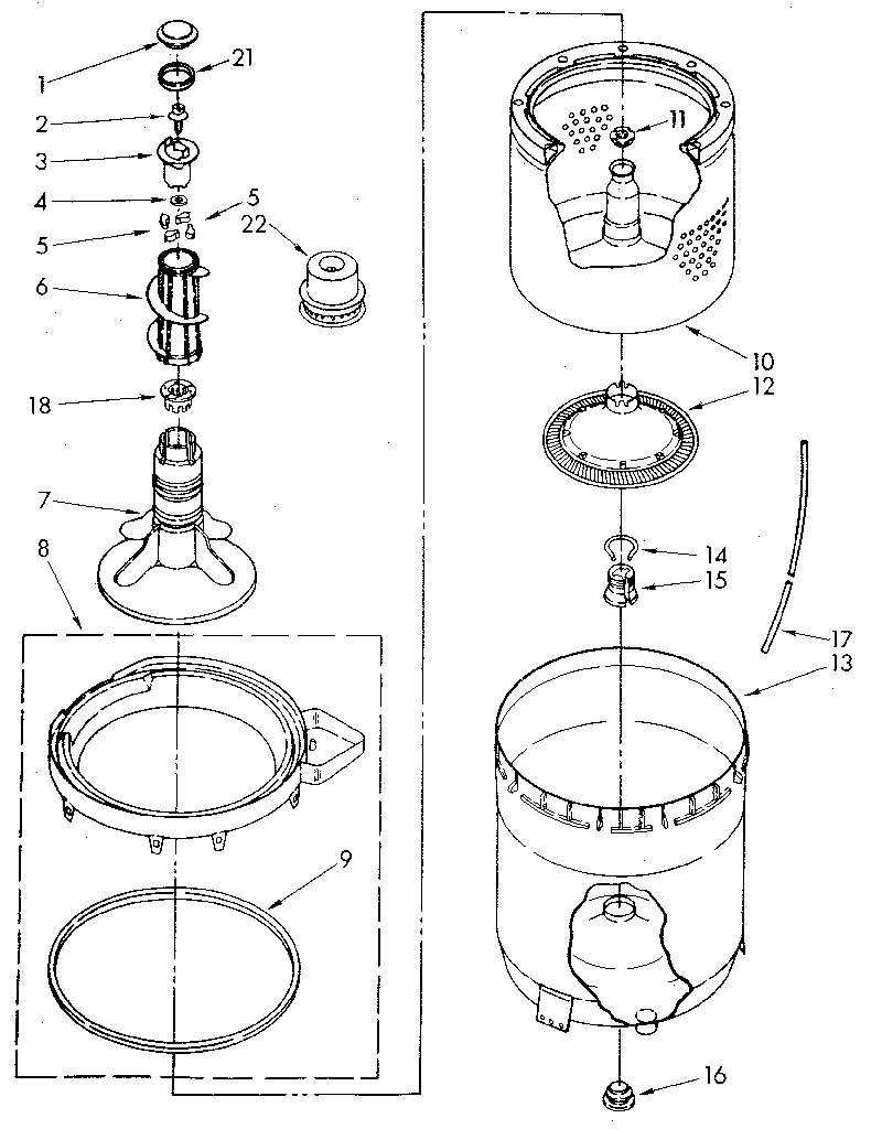 Kenmore 11082873110 agitator, basket and tub diagram