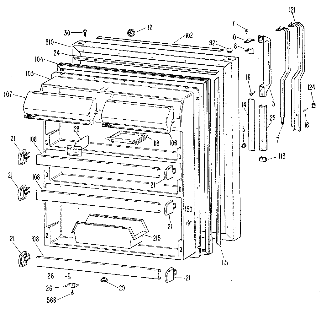 Kenmore 3638751581 fresh food door diagram