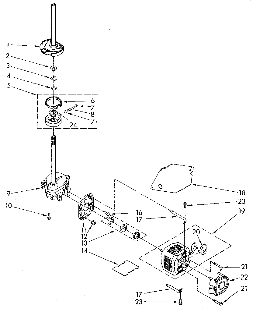 Kenmore 11082872610 brake, clutch, gearcase, motor and pump diagram