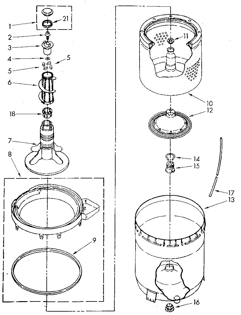 Kenmore 11082870910 agitator, basket and tub diagram