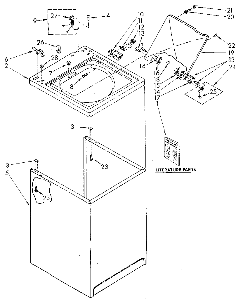 Kenmore 11082870710 top and cabinet diagram