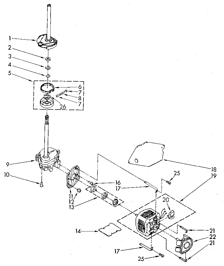 Kenmore 11082870710 brake, clutch, gearcase, motor and pump diagram