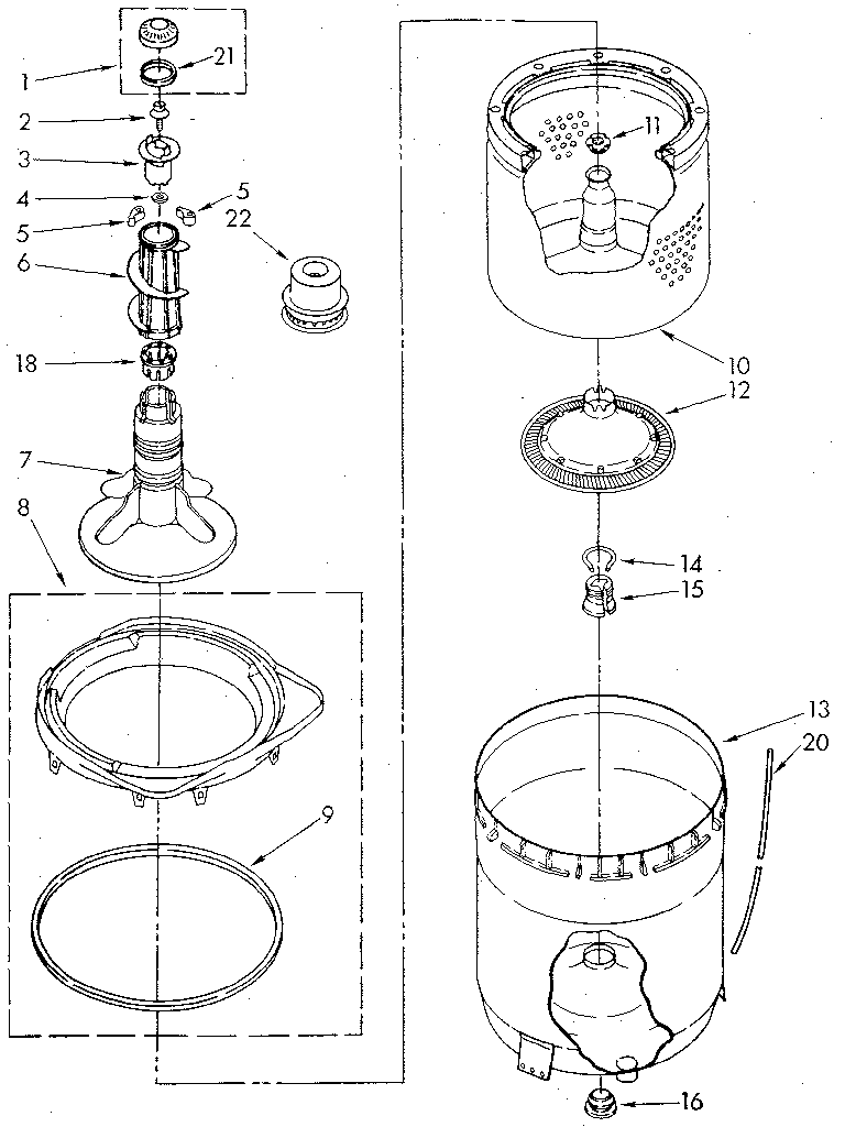 Kenmore 11082874610 agitator, basket and tub diagram